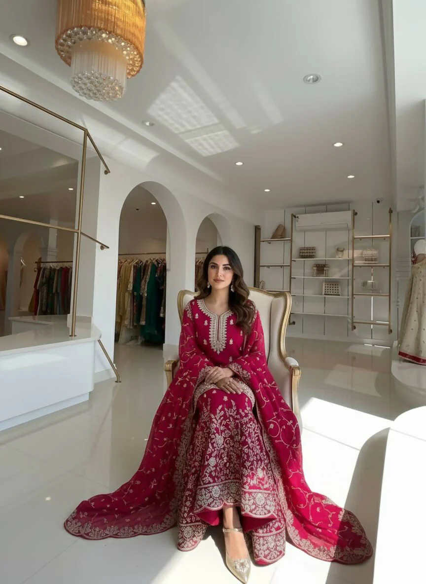 Teeya Creation Rani Pure Silk Gimmy Silk Heavy Embroidery Work Wedding Wear Palazzo Pair - Image 2