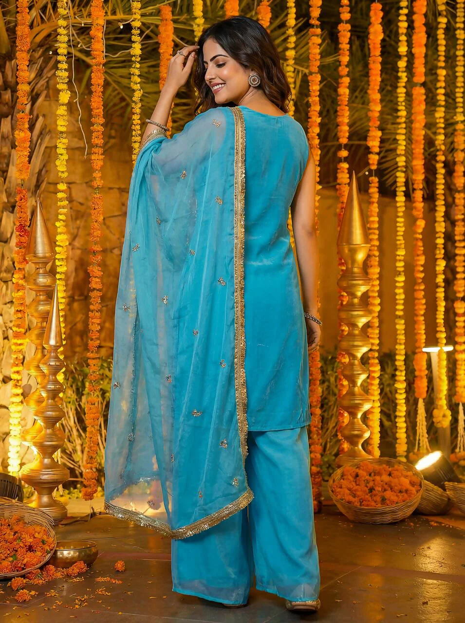 Teeya Creation Sky Fendy Silk Beads Work Designer Wedding Wear Salwar Suit - Image 4