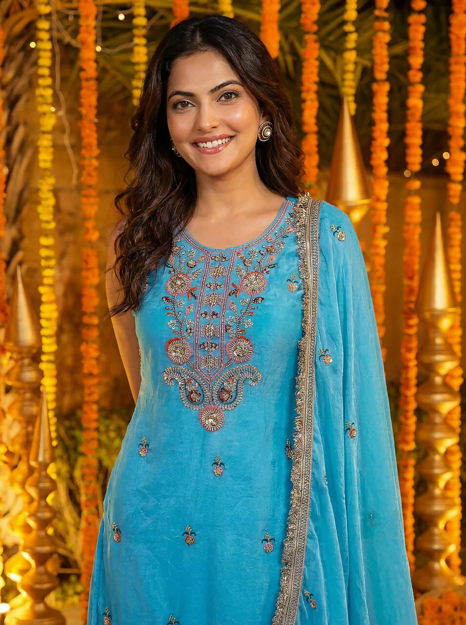 Teeya Creation Sky Fendy Silk Beads Work Designer Wedding Wear Salwar Suit - Image 5