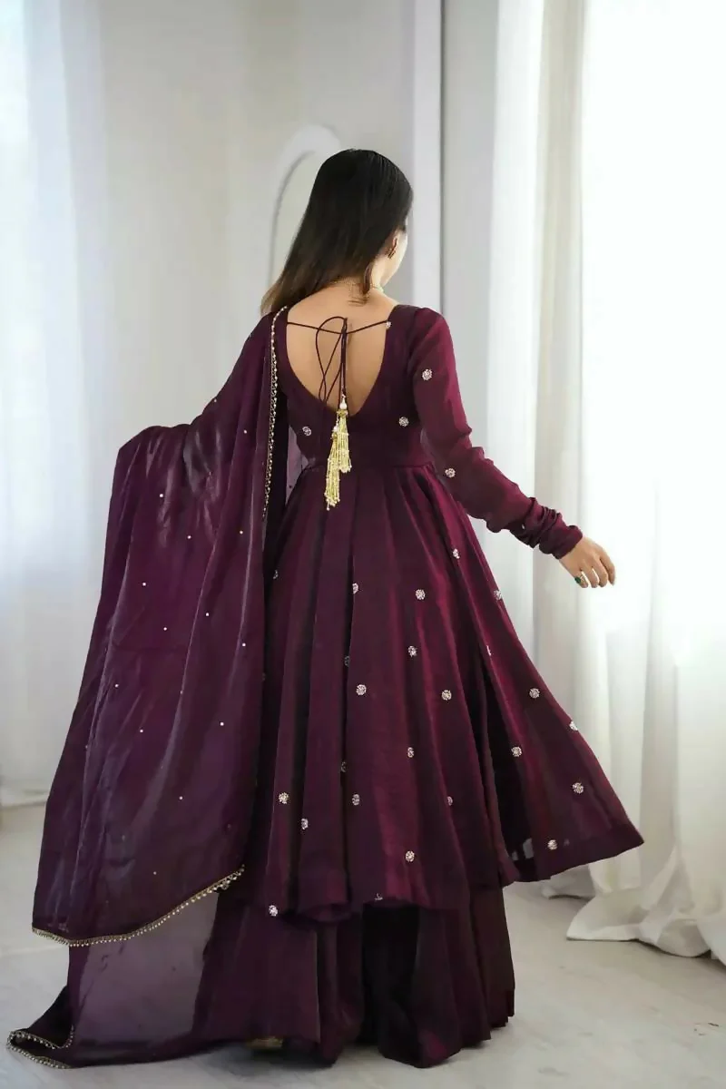 Teeya Creation Violet Crunchy Silk Embroidery Work Designer Suit - Image 4