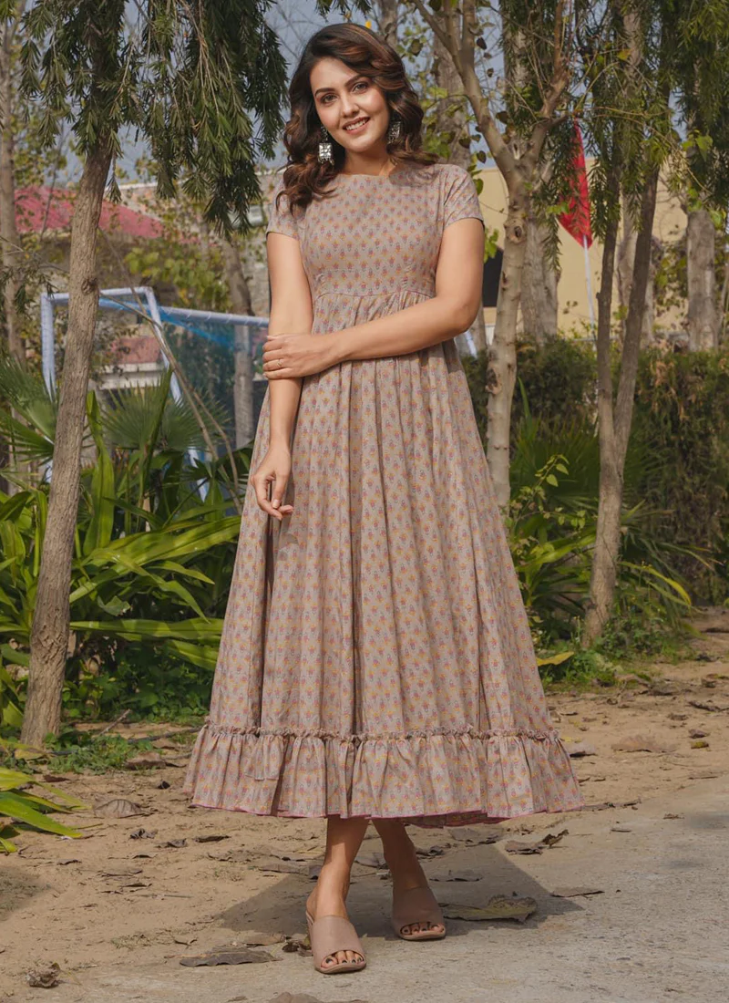 Vegaa Fashion Beige Rayon Digital Print Designer Gown For Festive - Image 3
