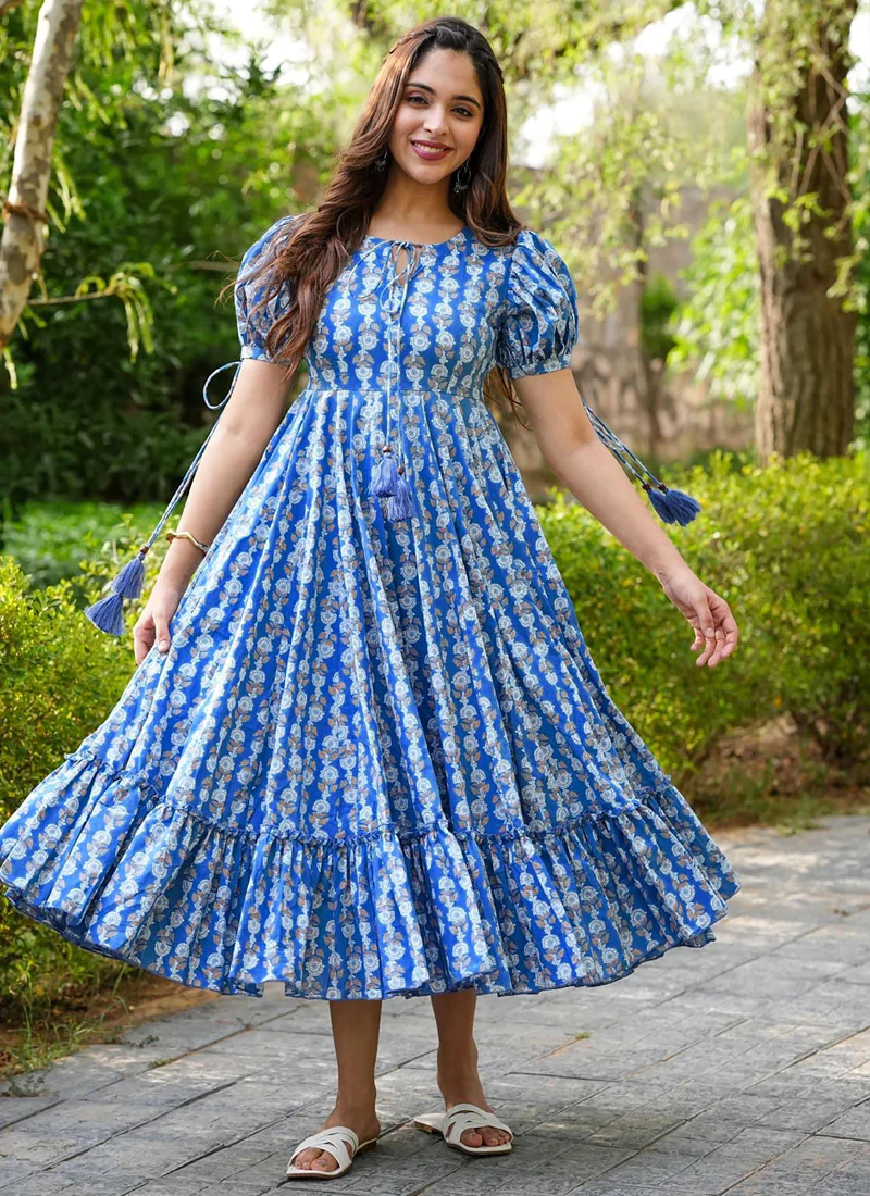 Vegaa Fashion Blue Rayon Digital Print Designer Western Gown - Image 2