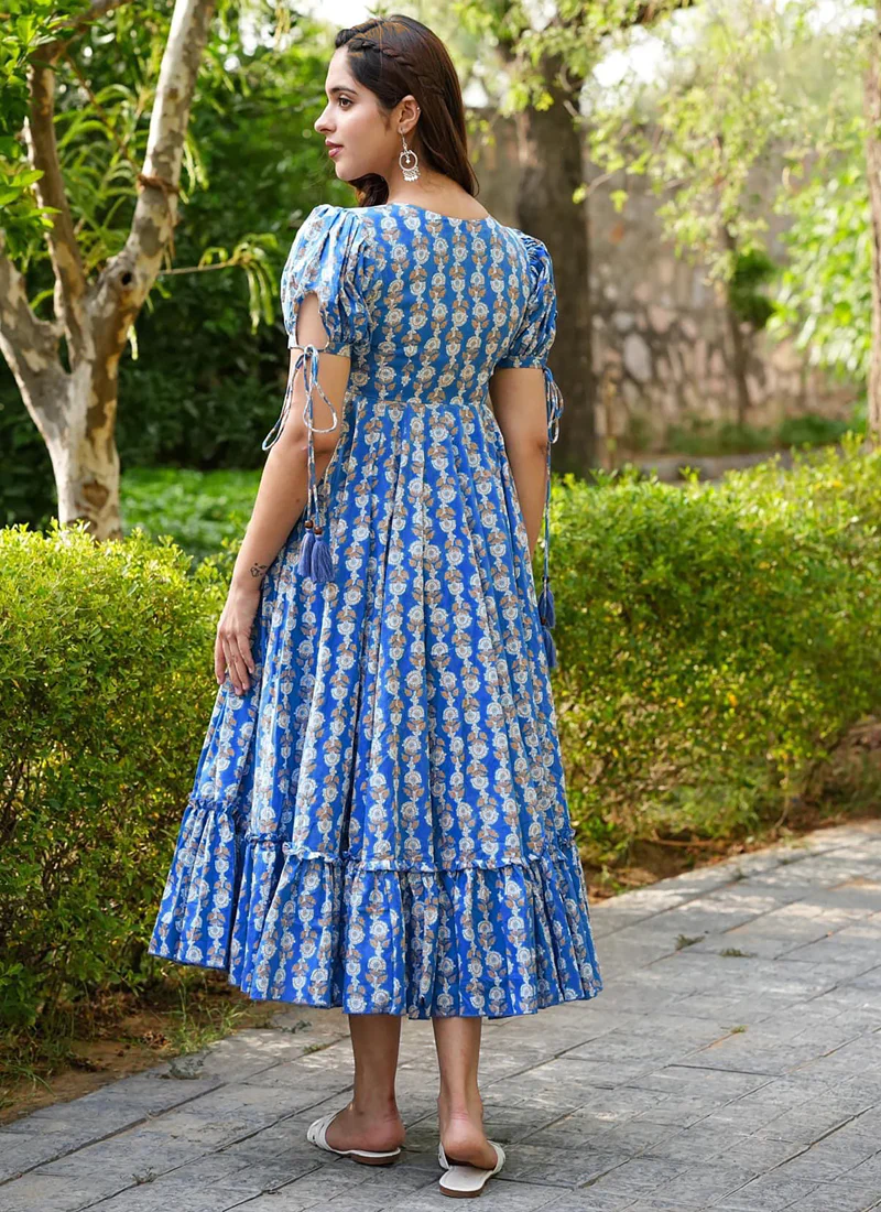 Vegaa Fashion Blue Rayon Digital Print Designer Western Gown - Image 3