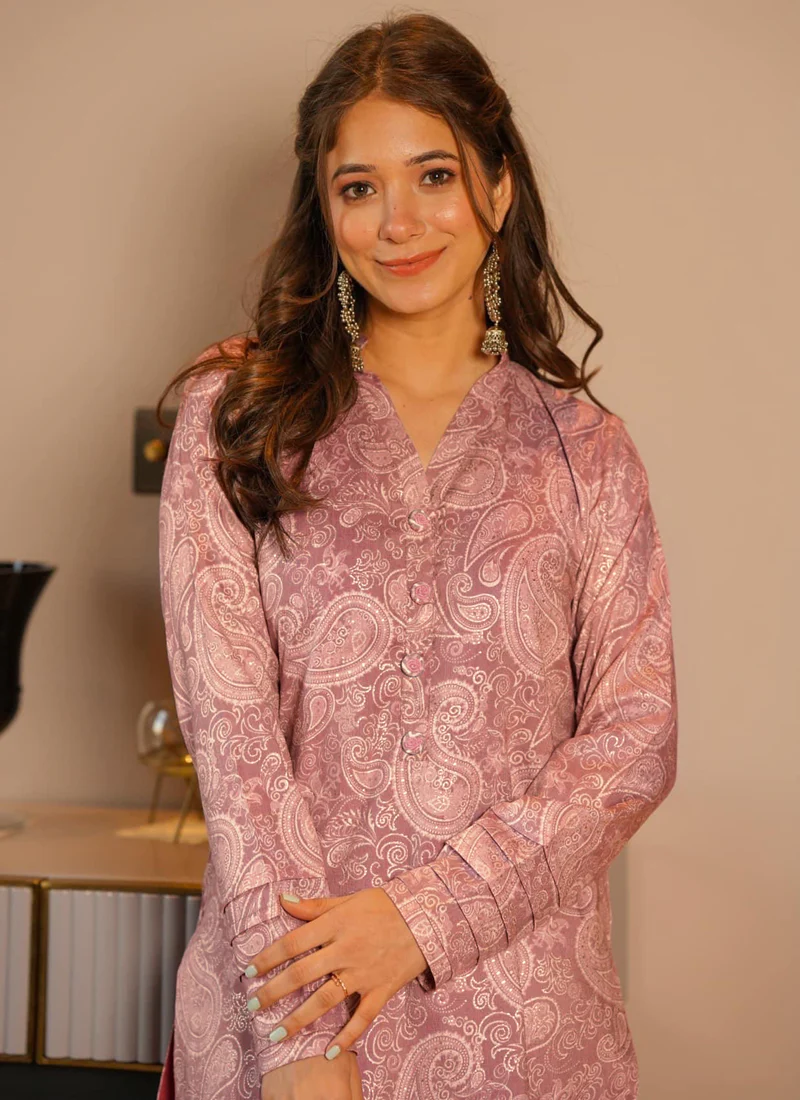 Vegaa Fashion Bright Coral Muslin Digital Print Designer Kurti Pant - Image 3