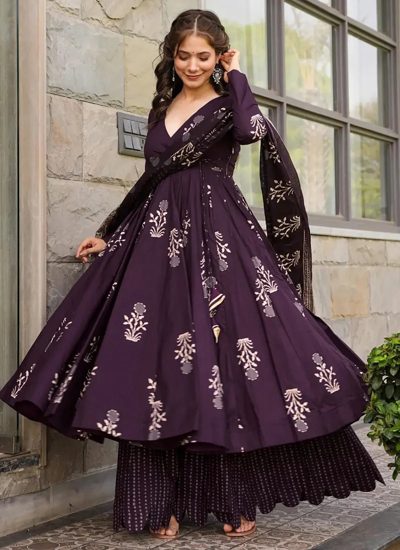 Vegaa Fashion Dark Purple Pure Muslin Digital Printed Designer Salwar Suit