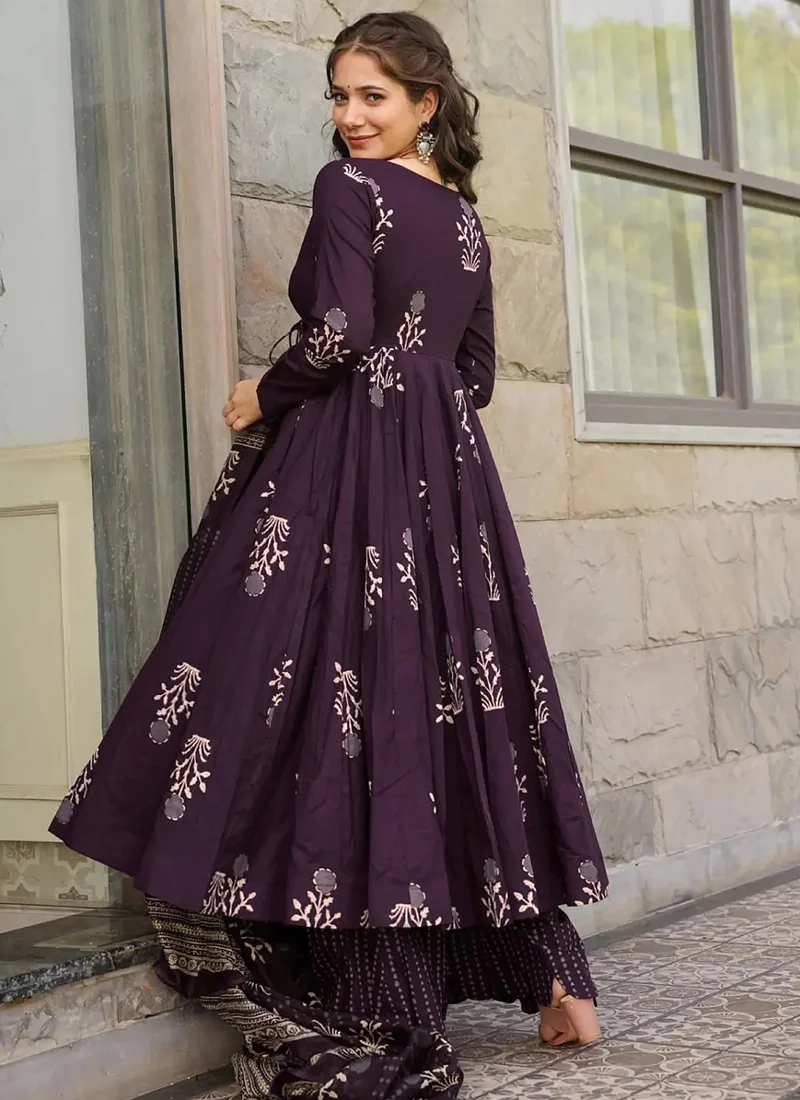 Vegaa Fashion Dark Purple Pure Muslin Digital Printed Designer Salwar Suit - Image 2