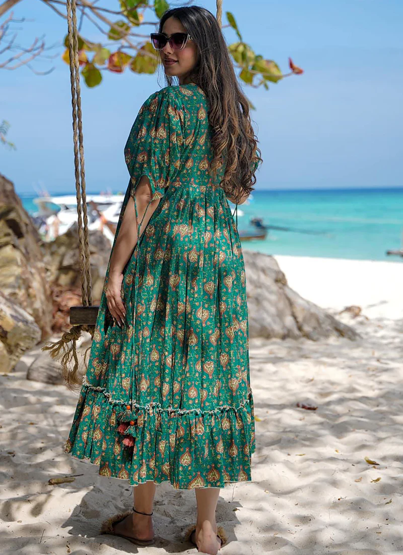 Vegaa Fashion Green Rayon Digital Print Designer Gown For Festive - Image 3
