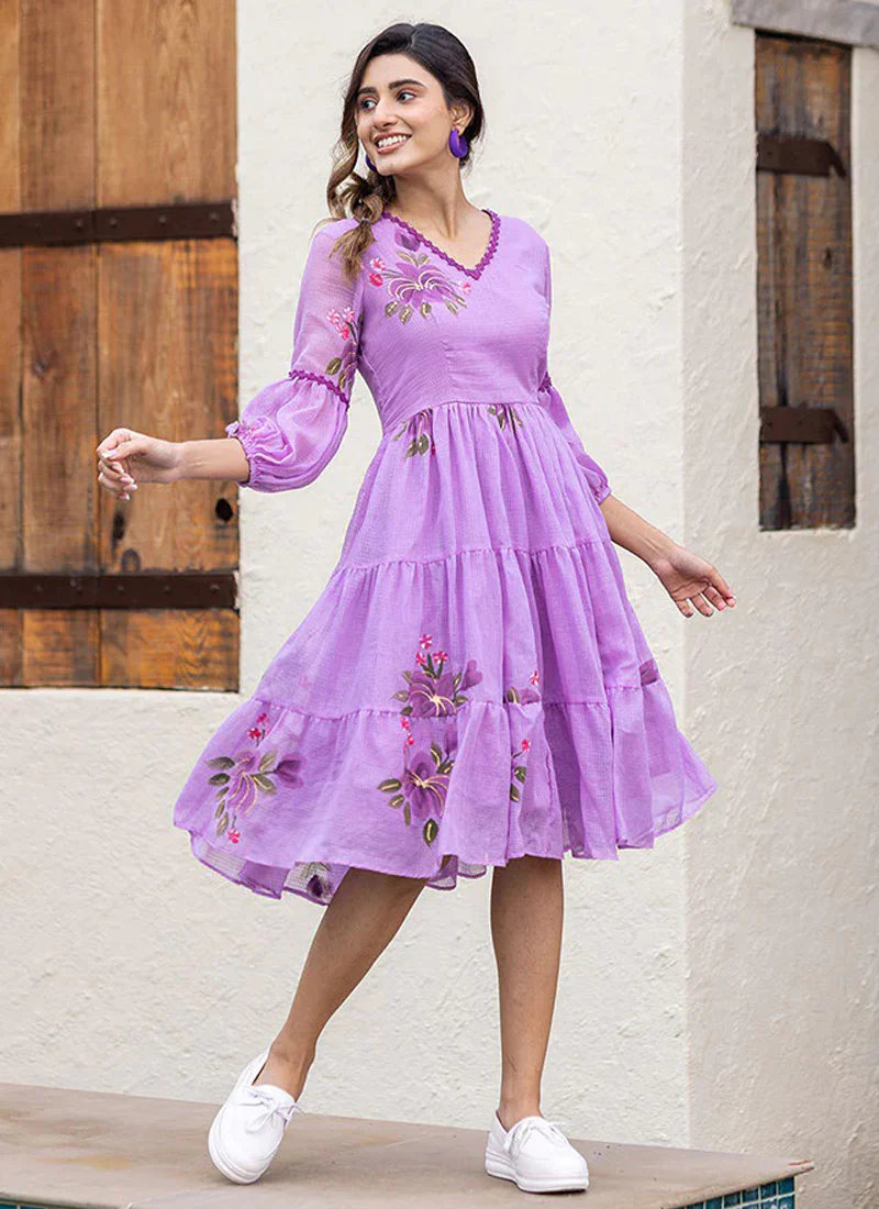 Vegaa Fashion Lavender Rayon Kota Checks Digital Print Kurti