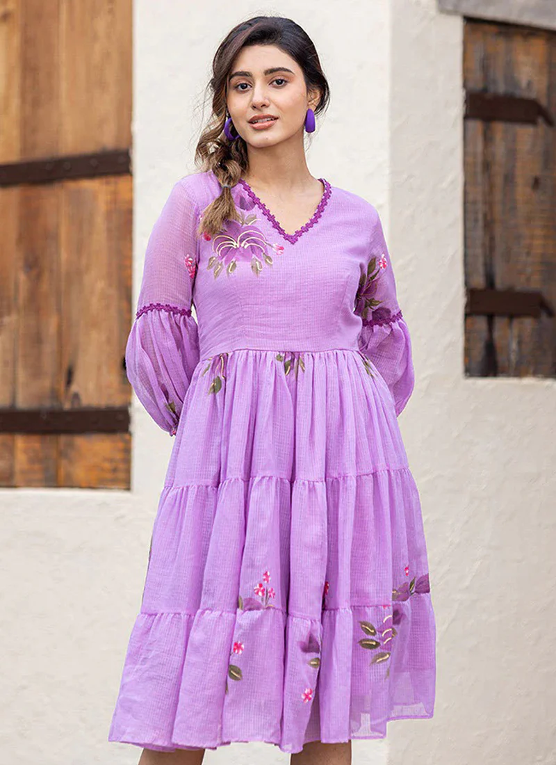 Vegaa Fashion Lavender Rayon Kota Checks Digital Print Kurti - Image 2