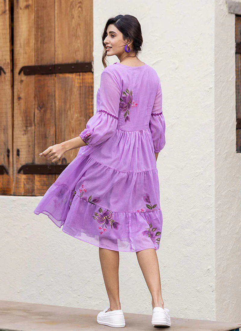 Vegaa Fashion Lavender Rayon Kota Checks Digital Print Kurti - Image 4