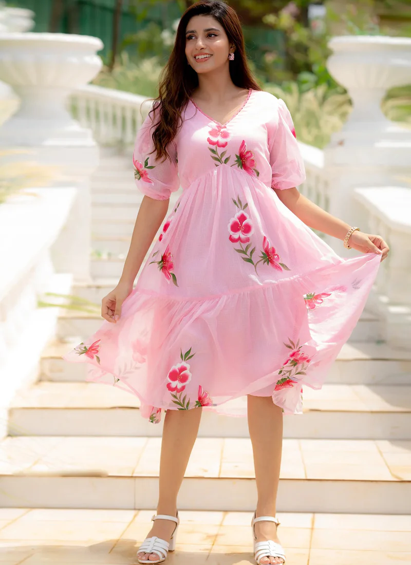Vegaa Fashion Light Pink Rayon Kota Checks Digital Print Kurti - Image 2