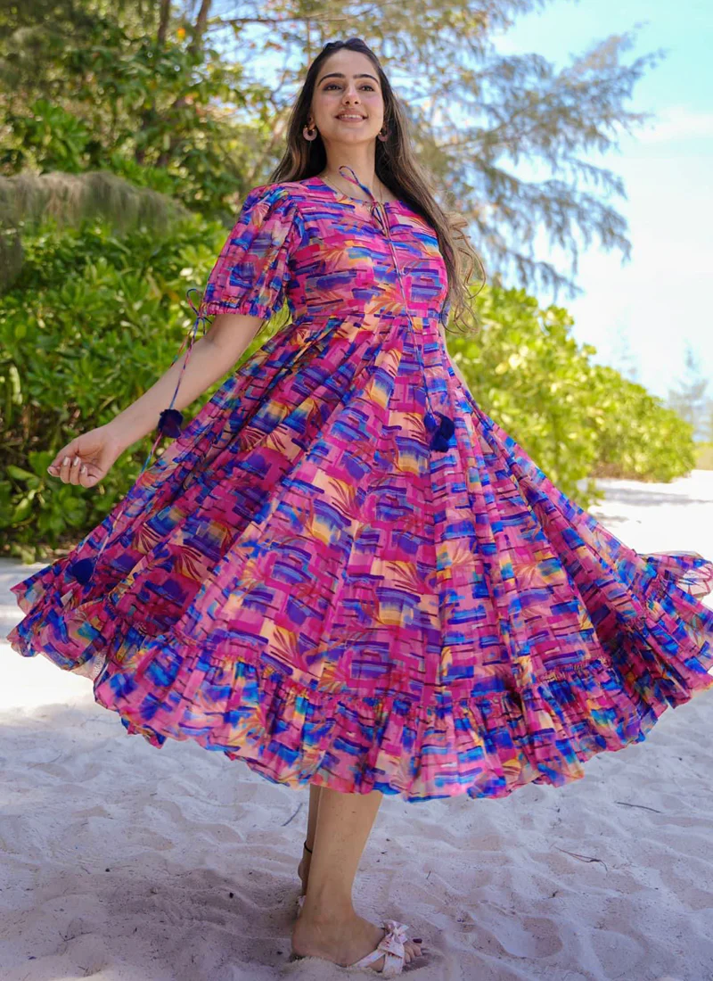 Vegaa Fashion Multicolor Rayon Digital Print Designer Gown For Festive - Image 2