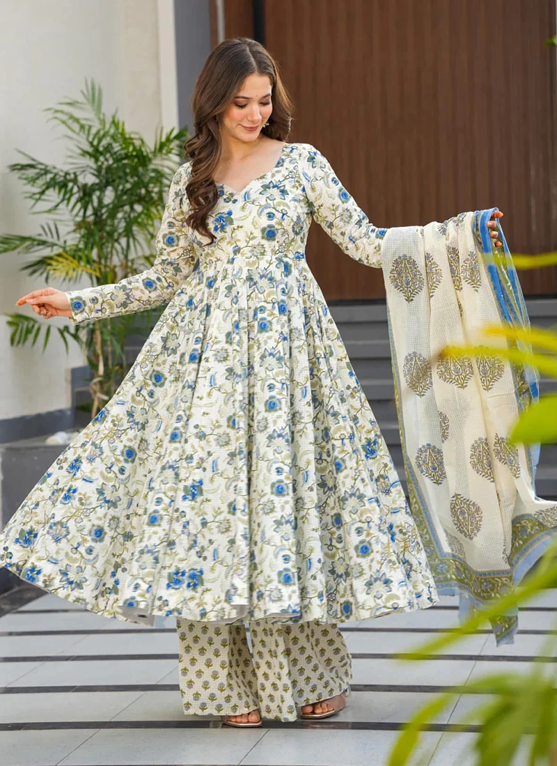 Vegaa Fashion Off White Muslin Digital Print Designer Salwar Suit - Image 2