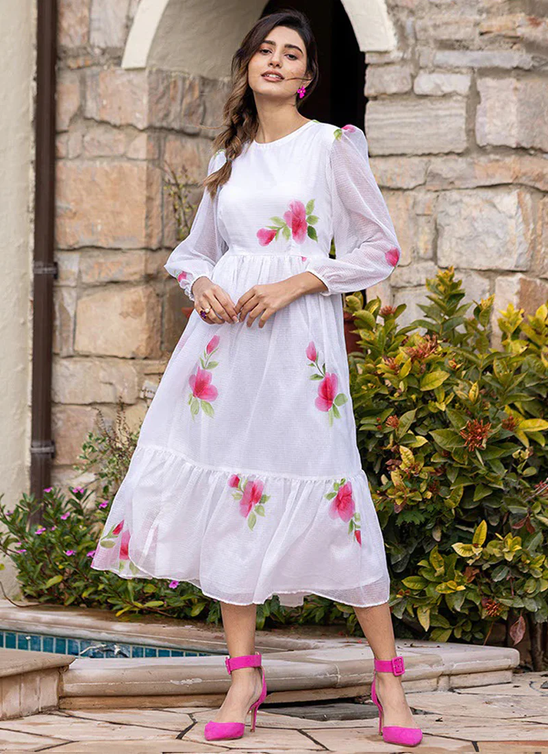 Vegaa Fashion Off White Rayon Kota Checks Digital Print Kurti - Image 2