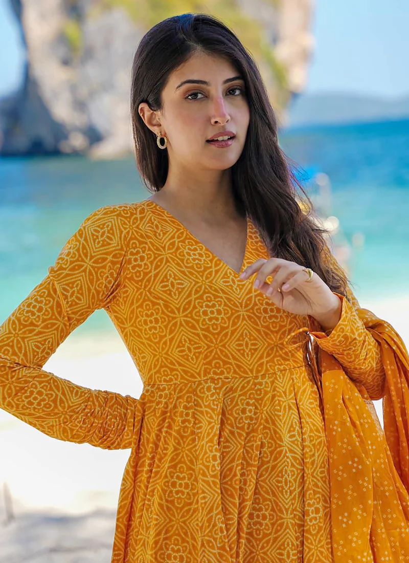 Vegaa Fashion Pumpkin Yellow Pure Muslin Digital Printed Designer Salwar Suit - Image 2
