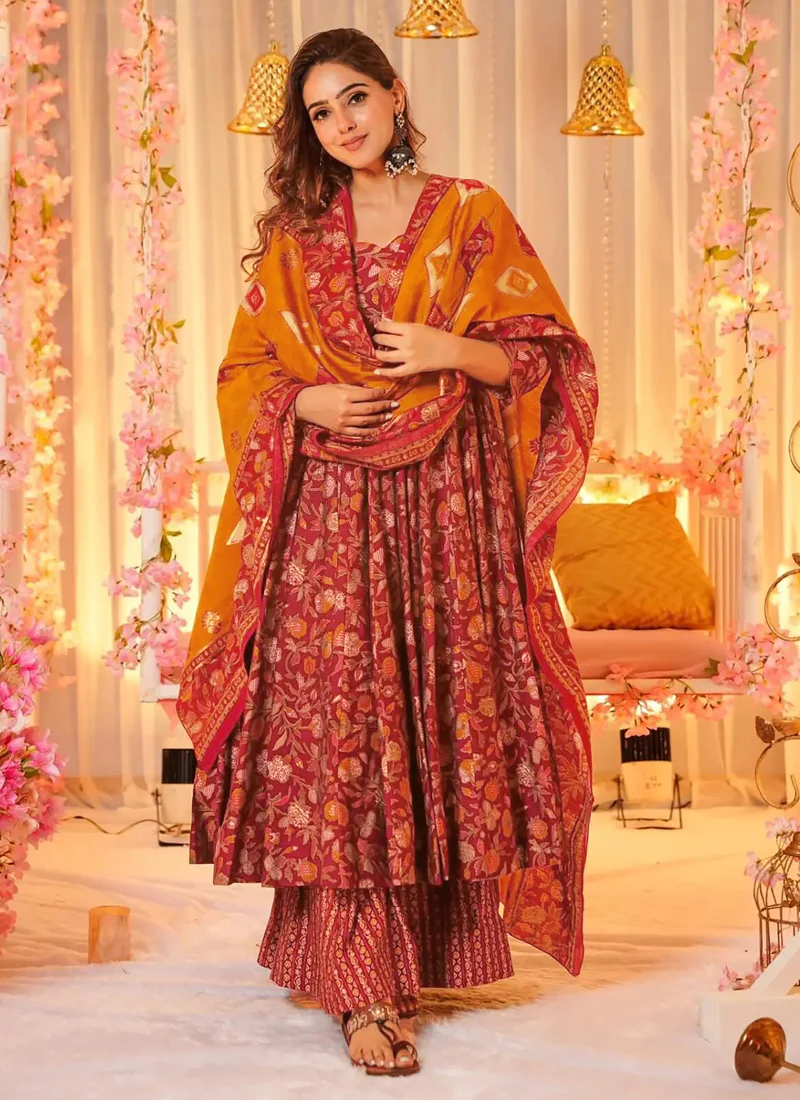 Vegaa Fashion Red Muslin Digital Print Designer Salwar Suit - Image 2