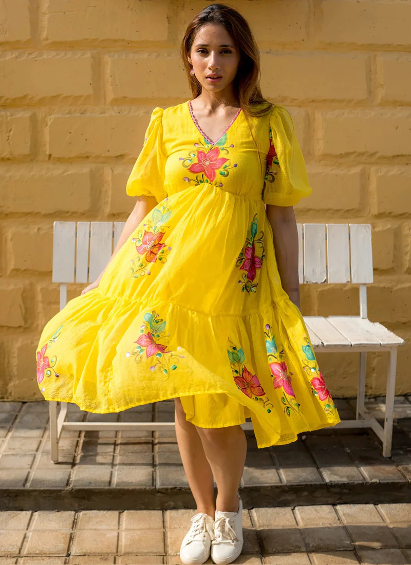 Vegaa Fashion Yellow Rayon Kota Checks Digital Print Kurti - Image 2