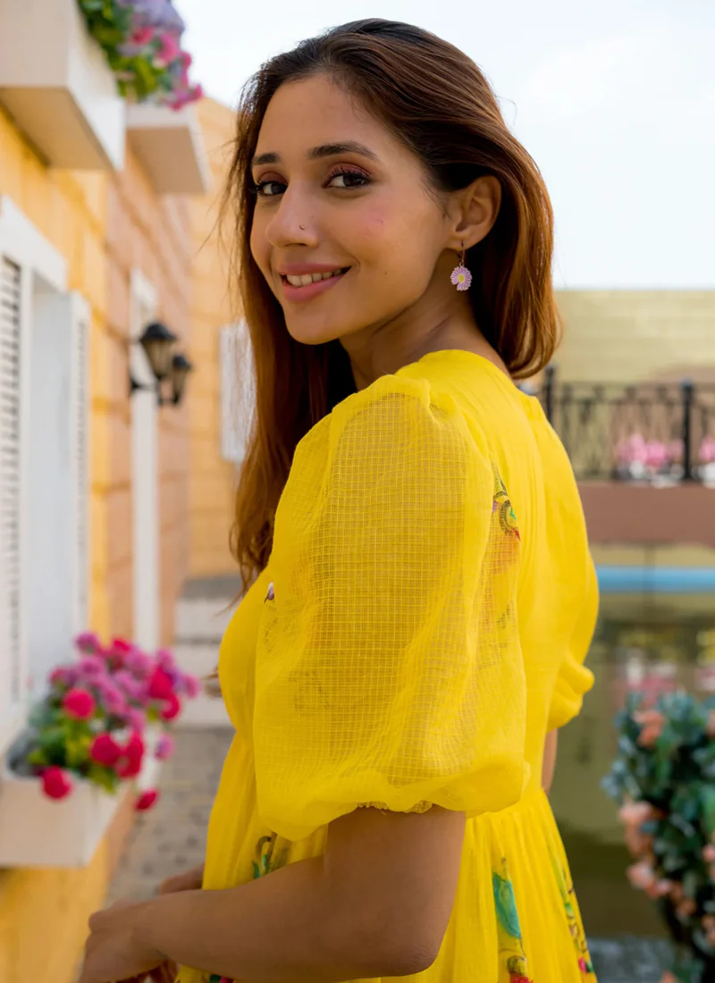 Vegaa Fashion Yellow Rayon Kota Checks Digital Print Kurti - Image 4