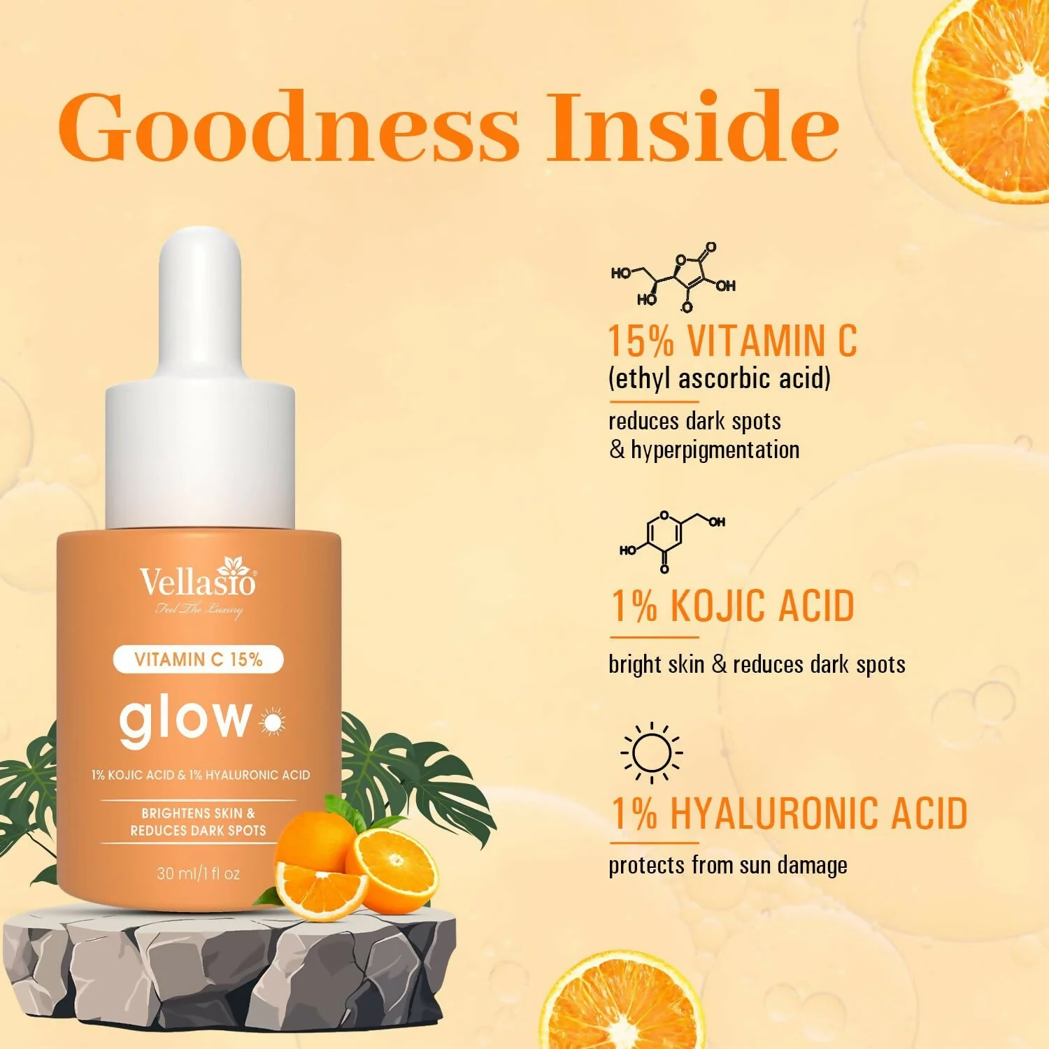 Vellasio 15% Vitamin C Serum with Hyaluronic Acid & Kojic Acid - Image 4